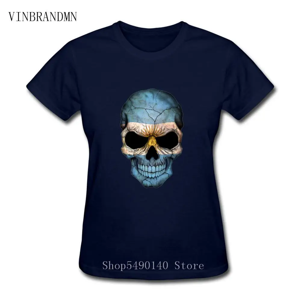 Sugar Skull Argentina Flag дизайнерская женская футболка из 100% хлопка в стиле хип-хоп уличная
