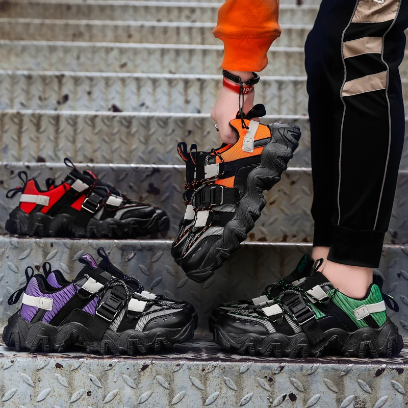 

2020 New Fashion Running Shoes Men Women Walking Sneakers Lace-up Thick Bottom Athietic Breathable Sports Shoe Male Female Black