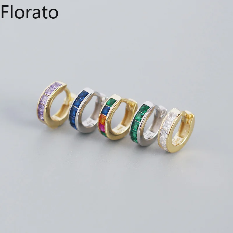 

S925 Sterling Silver Colored Zircon Hoop Earring For Women Geometric Square Fashion Earring Jewelry Accessories Pendientes A35