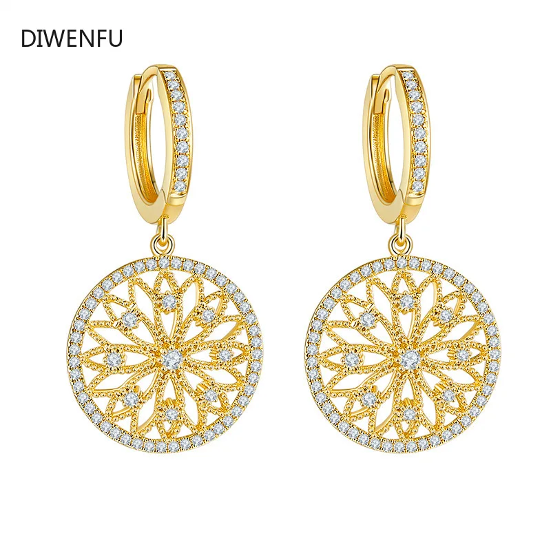 

Wedding Real Diamond 18K Yellow Gold Earrings for Women Round Hollow Pure Gemstone Hoop Earring Luxury Fashion Jewelry Orecchini