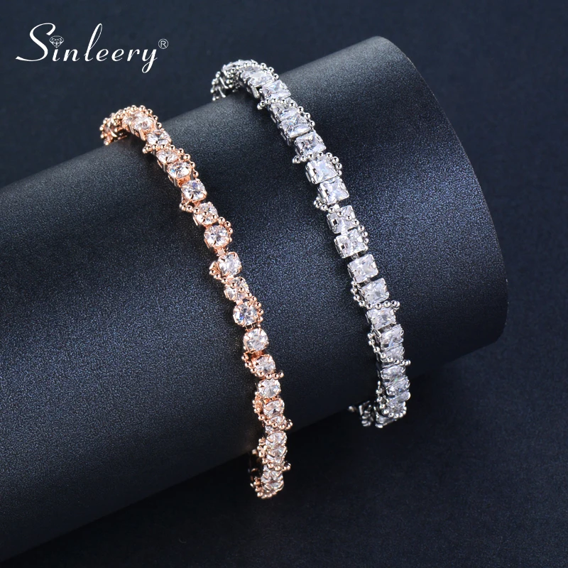 Женские браслеты для тенниса SINLEERY из розового золота и серебра с кубическим