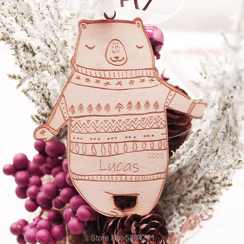 Персонализированный детский первый Рождественский орнамент медведь лесной на