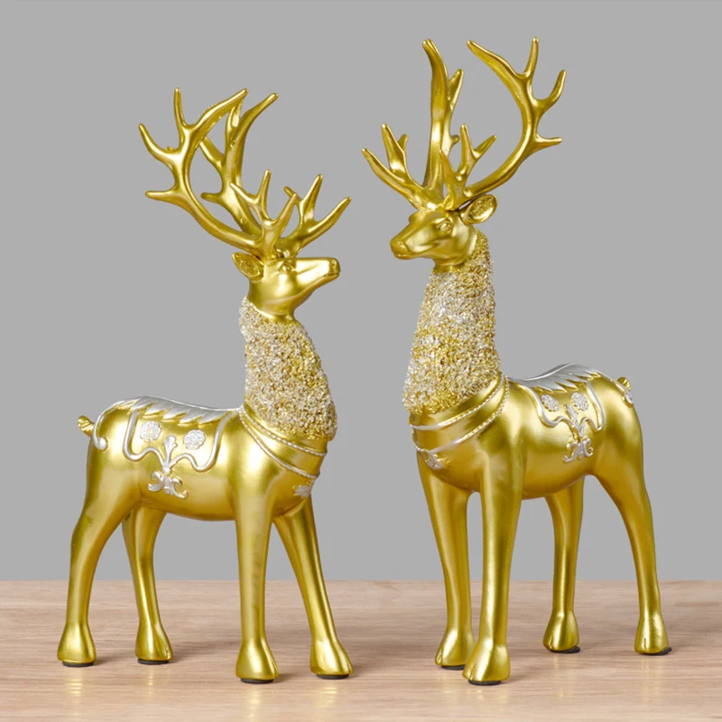

2-piece Set of Golden Elk Crafts Creative Resin Couple Deer Decoration Living Room Bookcase Deer Pair Decoration Birthday Gifts