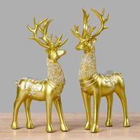 2 piece set of golden elk crafts creative resin couple deer decoration living room bookcase deer pair decoration birthday gifts