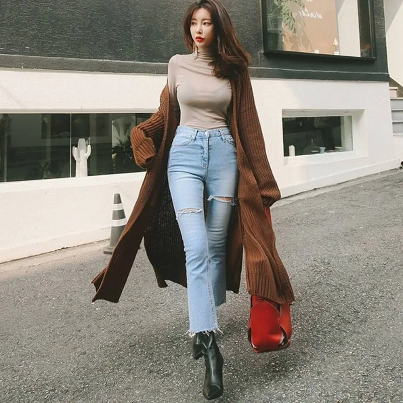 Зимний свитер женский новый осенне-зимний длинный стильный пальто Женский