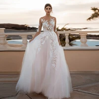 sheer 34 sleeves see through floral applique blush wedding dress sexy illusion lace wedding dresses