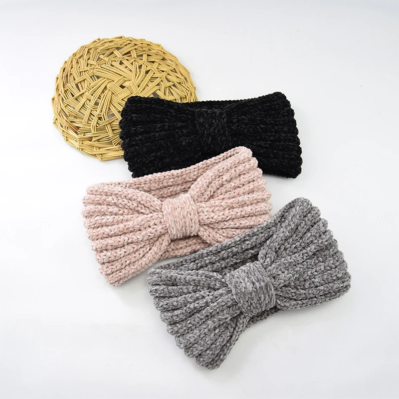 

Women Knitted Headband Elastic Bow Headband Warm Hair Accessories Elastic Hair Bands Corduroy Hair Hoop 2021 New Headwear