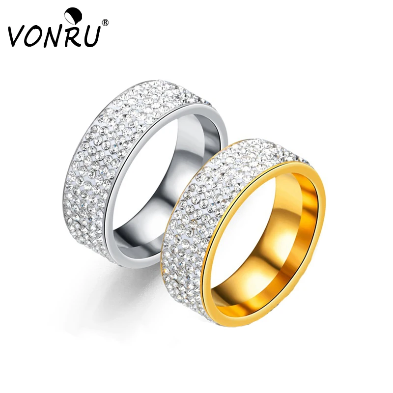 5 рядов хрустальные свадебные кольца для мужчин и женщин из нержавеющей стали