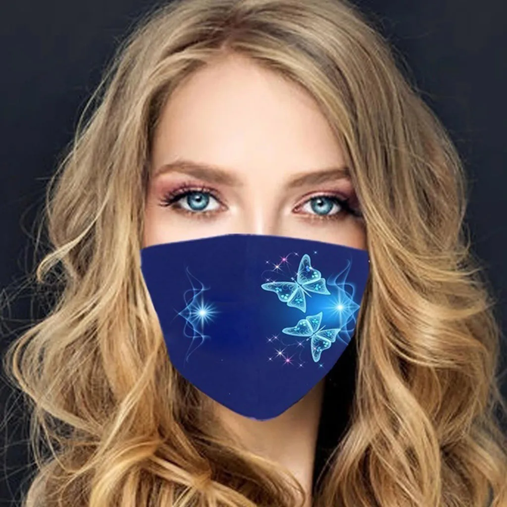 

Adult Fashion Washable Reusable Butterfly Embroidery Prined Cotton Face Mask Women Men Adjustable Earloop Masks Dustproof masque