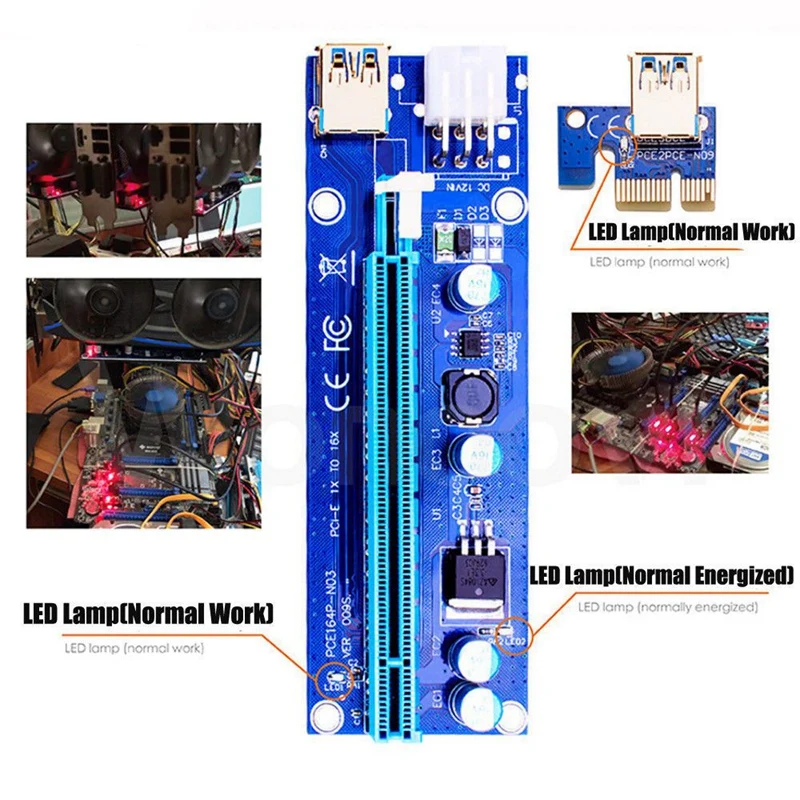 1 шт. VER009S светодиодный PCI-E Riser 1Xto16X USB3.0 Ies Mining Удлинительный кабель |