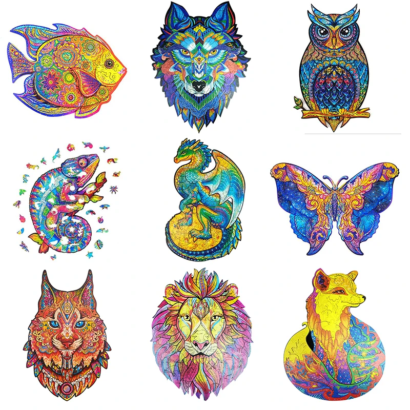 

Wooden Animal Jigsaw Puzzles Toys For Adults Shape Wooden Box Kids DIY Puzzle Toys For Children Birthday Gift