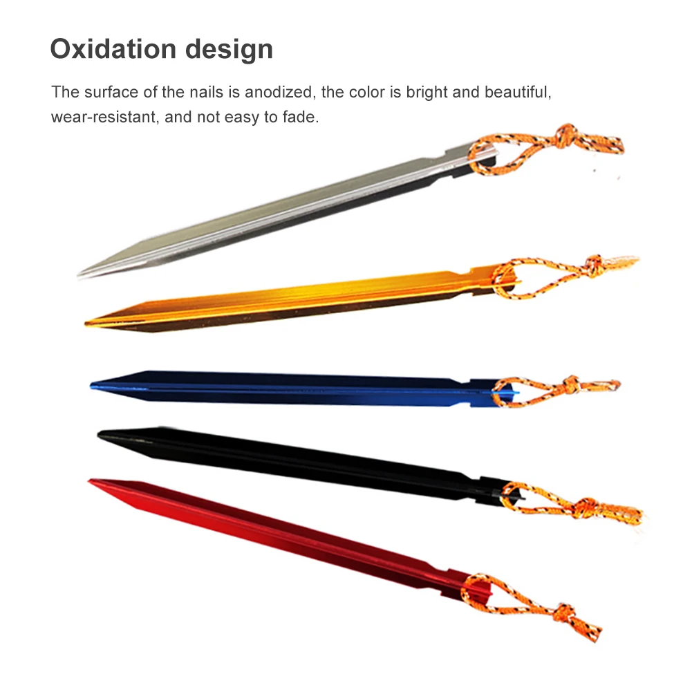 10pcs Tent Pegs 18cm Aluminum Stake with Rope Outdoor Nail Peg Accessories Equipment | Спорт и развлечения