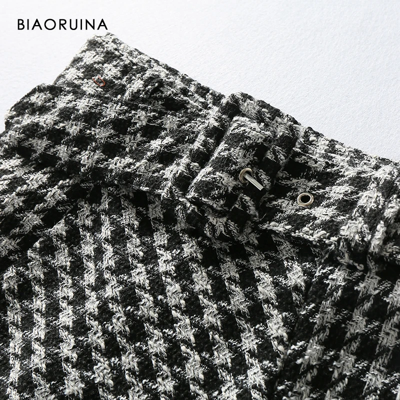 BIAORUINA, Женская клетчатая юбка с завышенной талией и поясом, женская модная уличная одежда трапециевидной формы, элегантные женские юбки