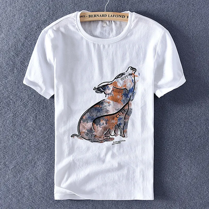 

Футболка мужская льняная с вышивкой и круглым вырезом