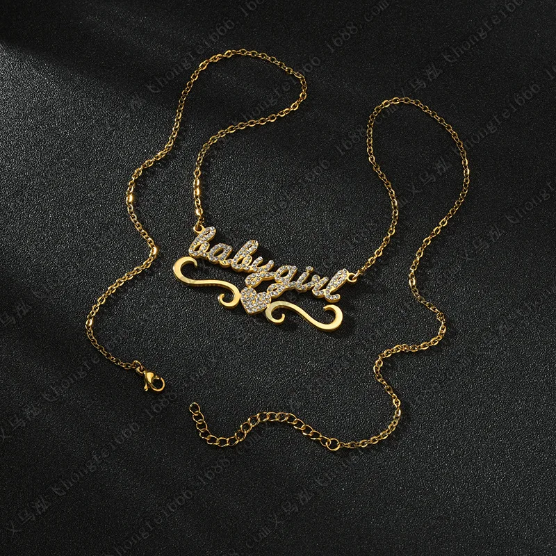 

Fashion Personality Diy Love Heart Full of Diamonds English Name Letter Women's Necklace Custom Gift