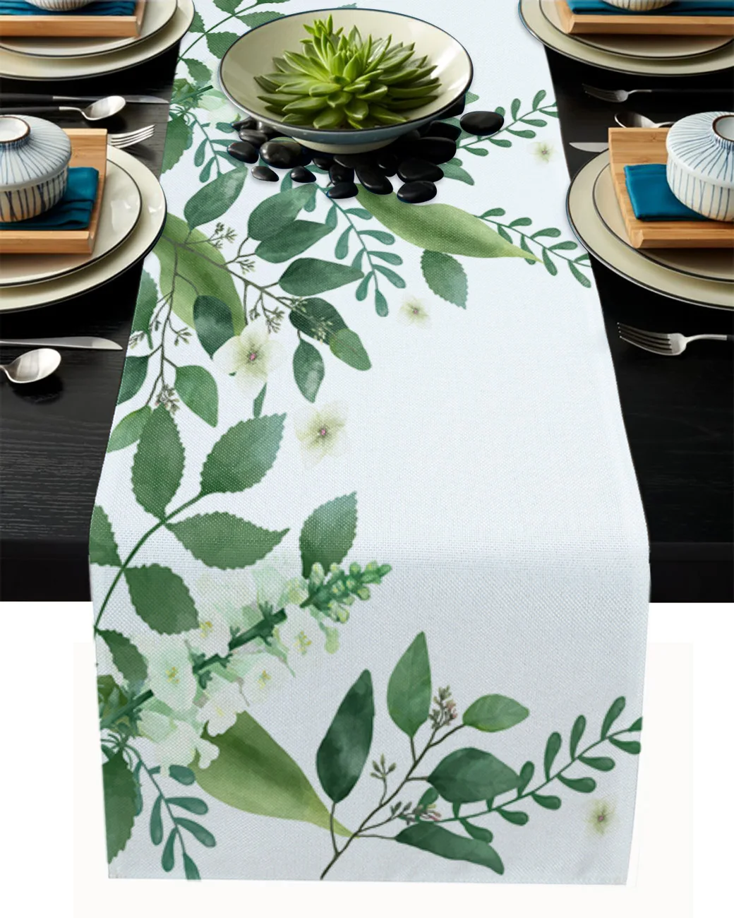 

Nordic Green Plants Flower Table Runner Hotel Wedding Decor Table Cover Christmas Decor Kitchen Dinner Table Cloth