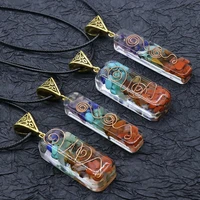 retro reiki healing colorful chips stone natural chakra orgone energy pendant necklace pendulum amulet orgonite crystal necklace