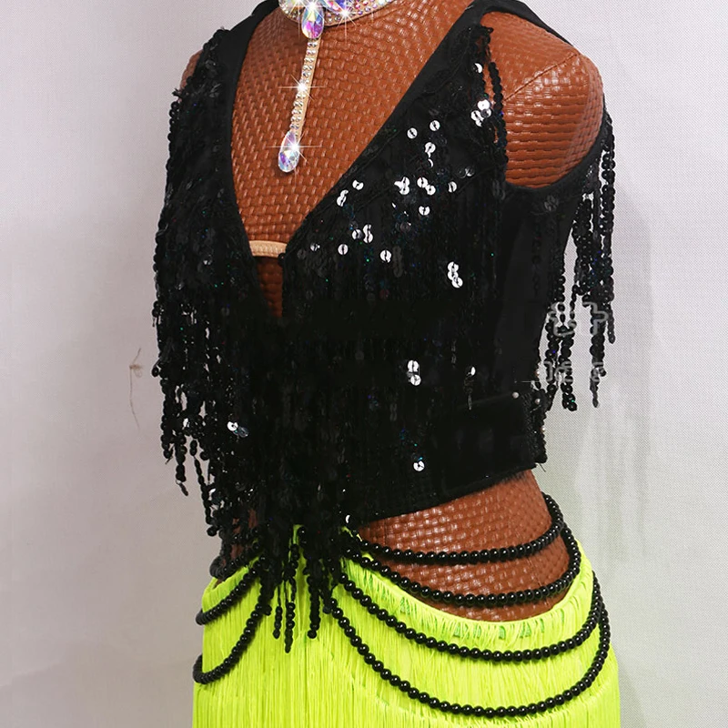 Женское платье с блестками и бахромой флуоресцентная желтая юбка для