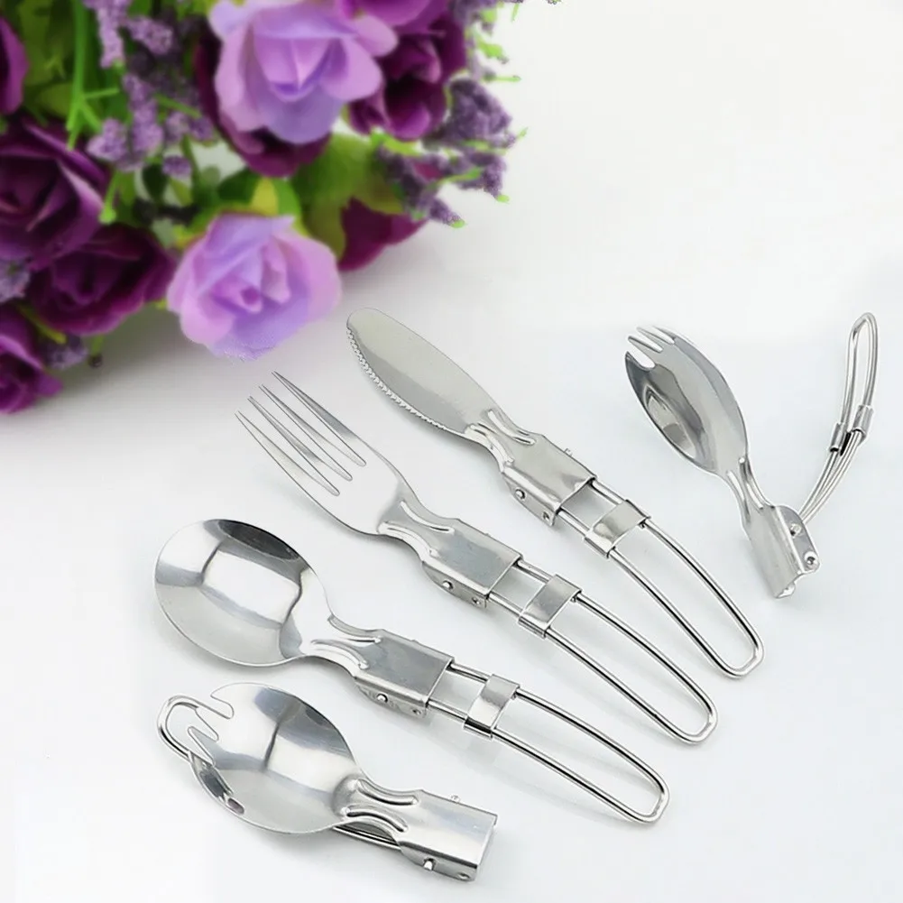 

1PC Fork Folding Cutlery Cookware Stainless Steel Tableware For Picnic Foldable Knife Spoon Portable Outdoor Camping Flatware