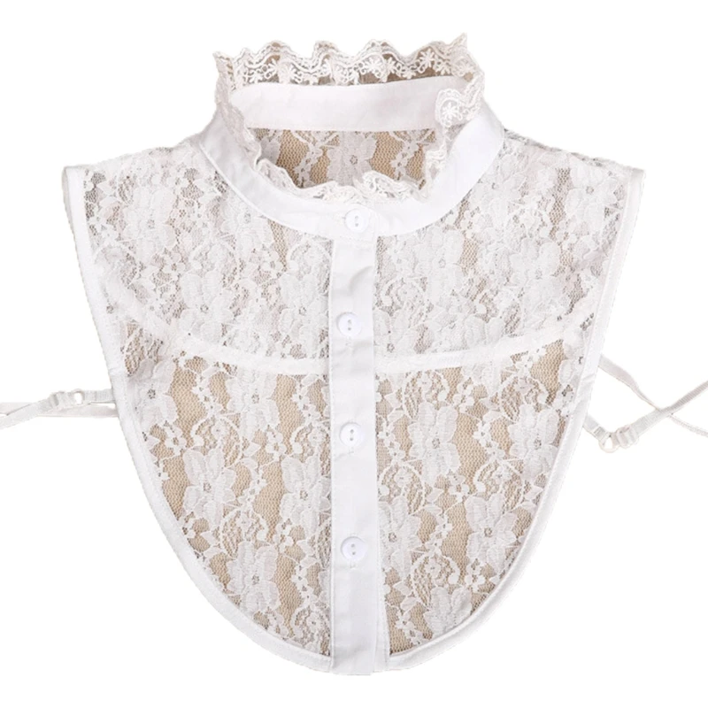 

Женская декоративная кружевная белая рубашка с воротником-стойкой