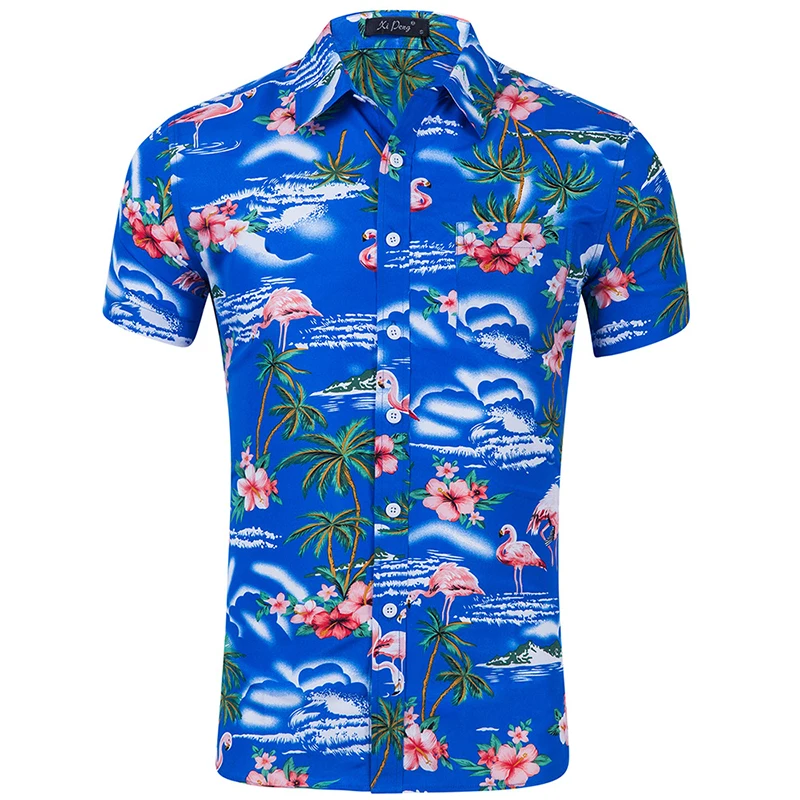 Мужская гавайская рубашка 2019 летняя новая повседневная приталенная Camisa Masculina