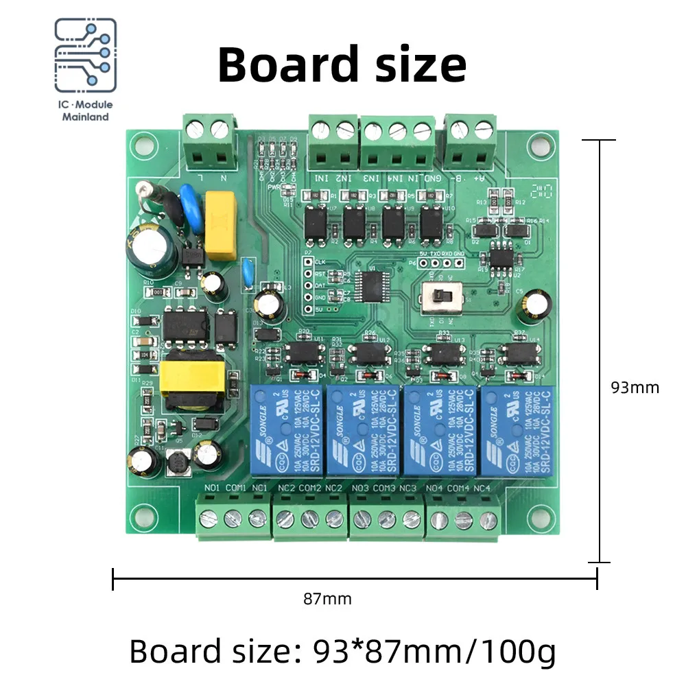 AC220V 4-Channel Relay Module Modbus RTU Support RS485/TTL UART Interface 9600bps For Digital Quantity Detection Power Control |