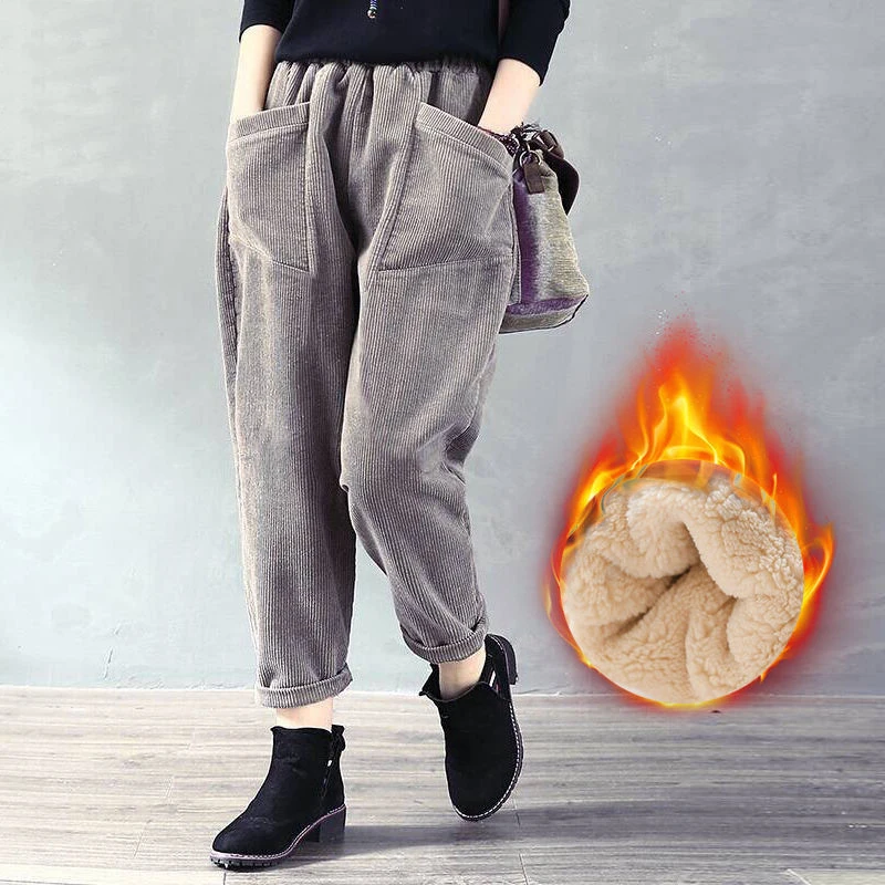 2020 Winter Warm Velvet Pants Women Large Size Corduroy Solid High Waisted Sports Womens Harem Pant Korean Trousers L1276 | Женская