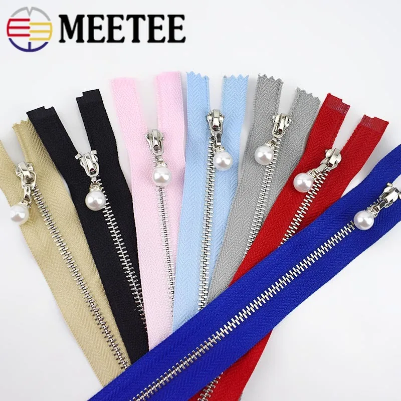 

5pc Meetee 3# Metal Zipper 15-30cm Close-end 40-70cm Open-End Pearl Slider Zip for Sewing Garment Bags Shoes Tailor Accessories