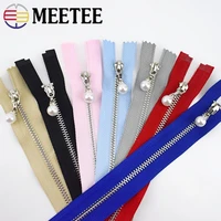 meetee 5pc close end 20cm open end 40506070cm 3 metal zipper pearl slider zip for sewing garment bags shoes tailor accessory