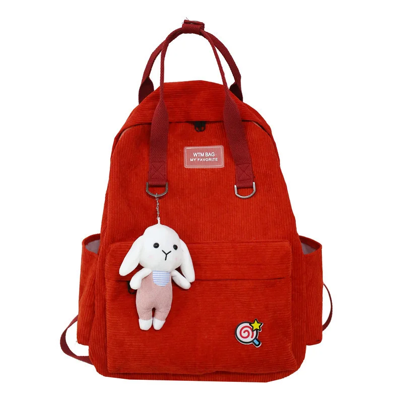 

Women Backpack Female Solid Tote Corduroy Travel Bag Teenage Girl Schoolbag Korean Book Bags Portable Snap Fastener Handbag