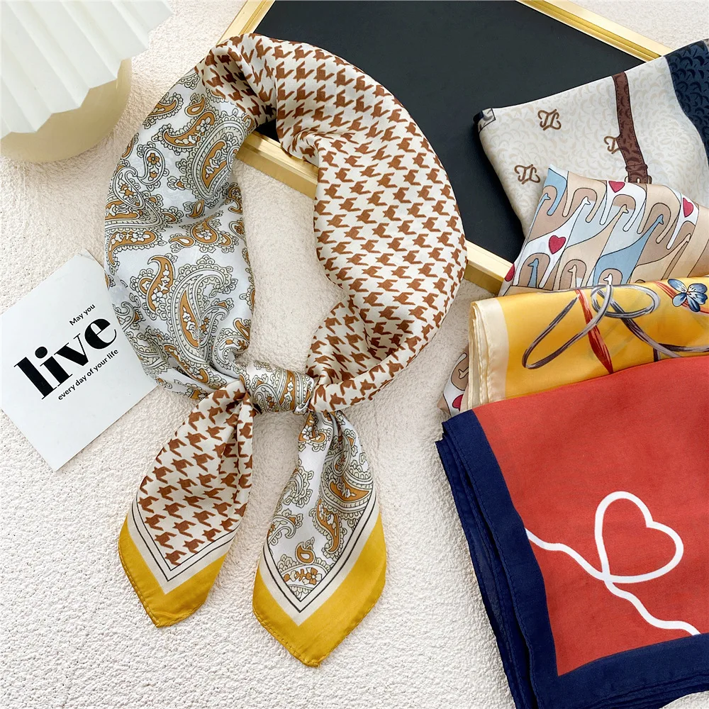 

2021 новый маленький квадратный шелковый шарф, женская сумка для волос, фуляр, женский шейный платок, шарфы, модный Атласный Женский платок с п...