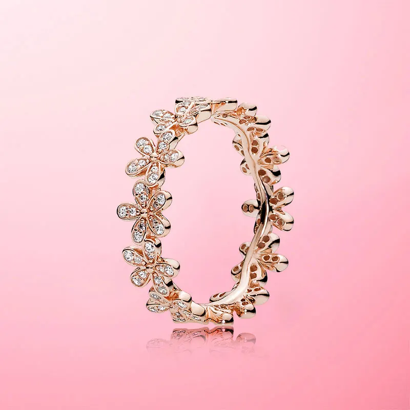 Оригинальный 925 стерлингового серебра и розового золота Цвет Дейзи kольцо в форме