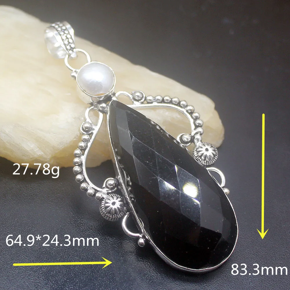 

Gemstonefactory Jewelry Big Promotion 925 Silver Awesome Black Onyx White Pearl Women Ladies Gifts Necklace Pendant 0491