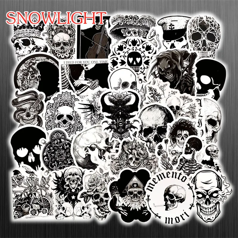 10/50 pcs/pack Horror Black White Horror Skull Waterproof Stickers For Motorcycle Skateboards Laptop Luggage Toy Guitar