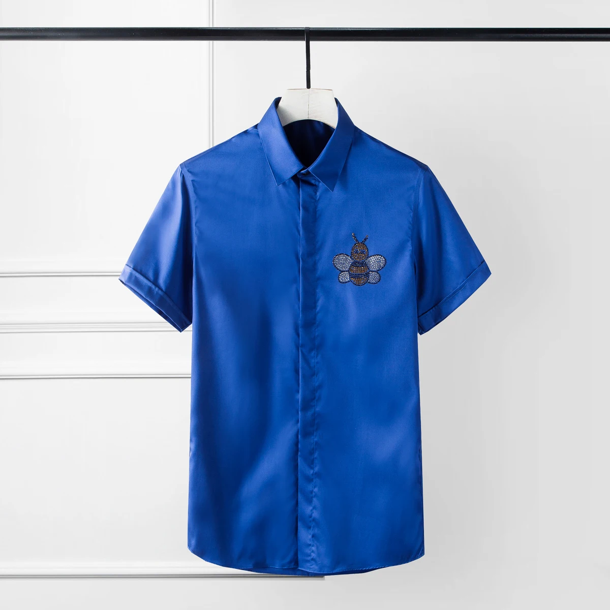 Новые летние мужские рубашки роскошные с пчелами бриллиантами коротким рукавом