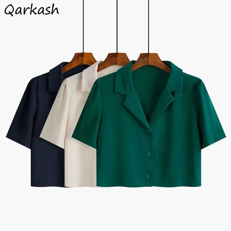 

Shirts Women Crops Soft Chiffon Ulzzang Solid Elegant Summer All-match Streetwear Simple Female Retro Thin Cozy Breathable Mujer