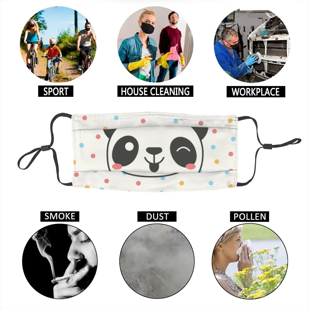 

Men Women Happy Panda Bear Mask Dustproof Wild Animal Protection Cover Respirator Washable Mouth-Muffle