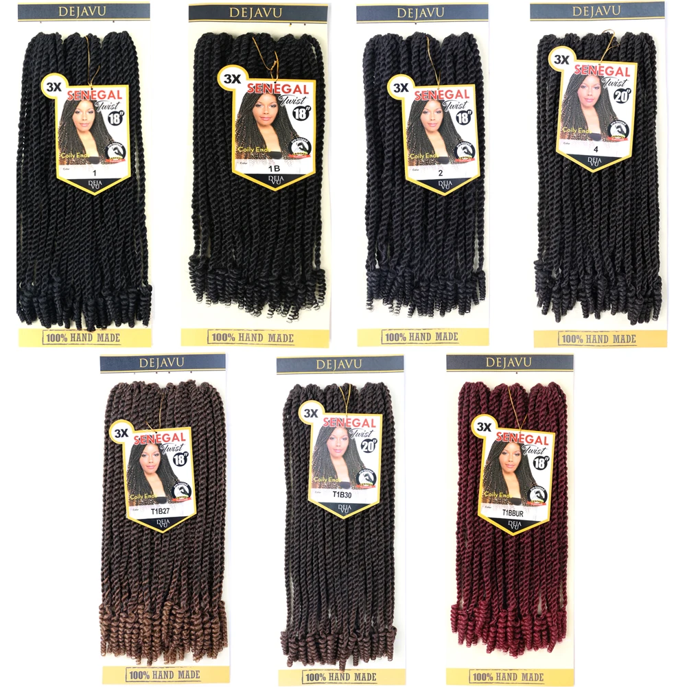 

Mtmei Hair 3Pcs/Lot Synthetic Braiding Hair Ombre Senegalese Twist Hair Crochet Hair Curly Ends Black Brown Senegal Braids Women
