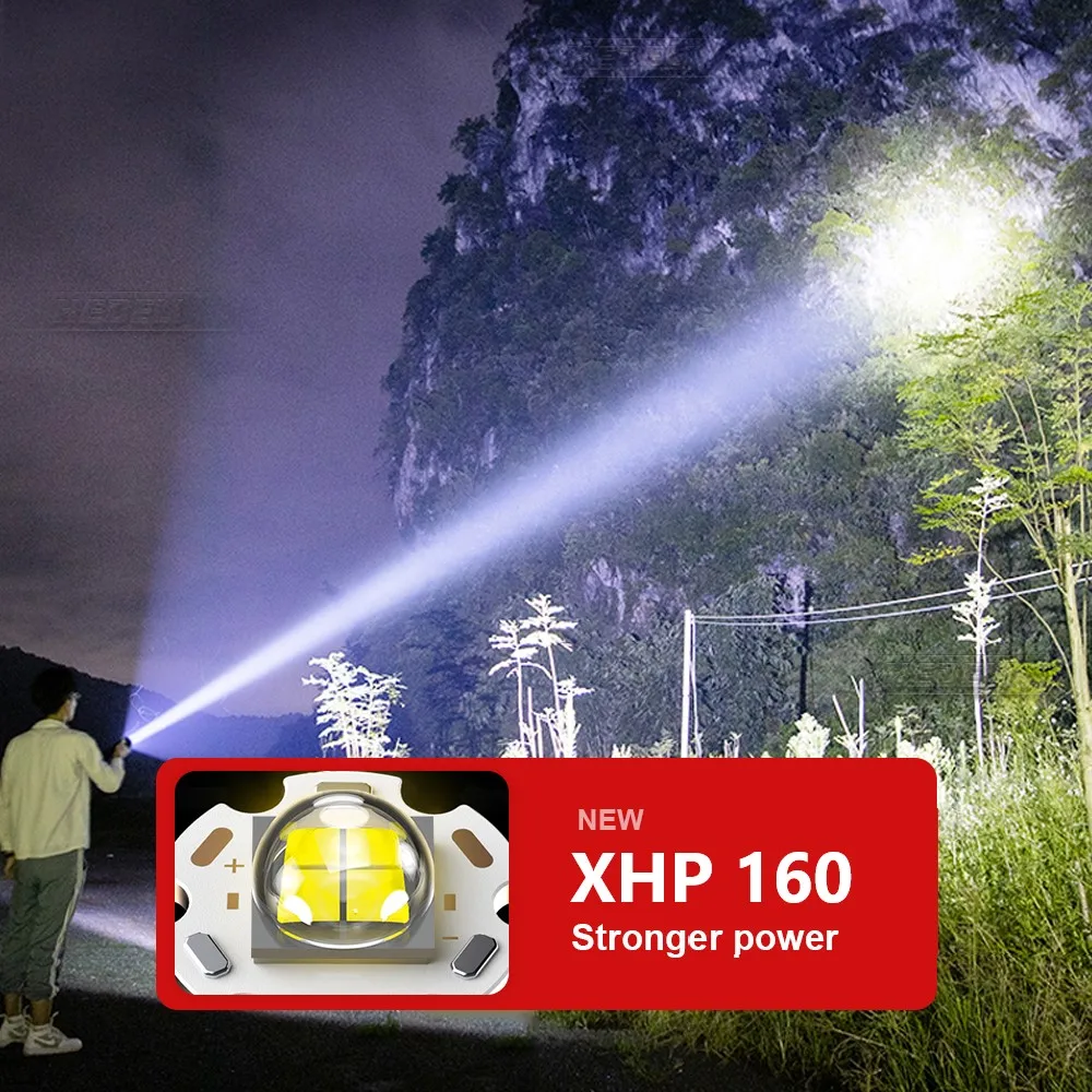 

1000M XHP160 Powerful Led Flashlight 18650 Rechargeable LED Torch Usb Tactical Flash Light XHP90 Zoom Hand Lamp Camping Lantern