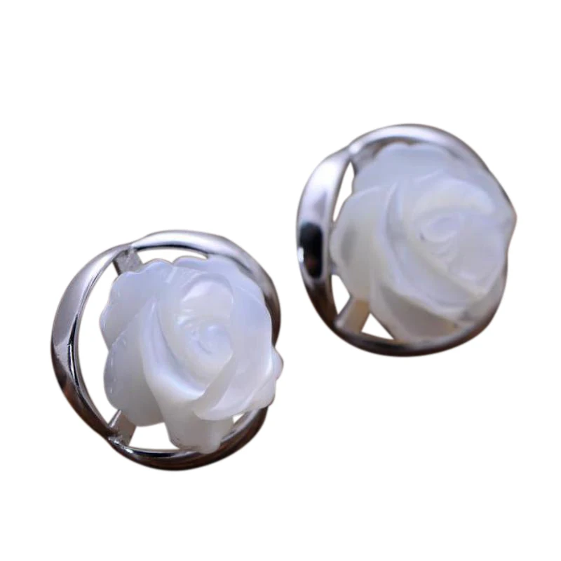 Настоящее серебро 925 пробы натуральный корпус белая роза серьги шпильки набор