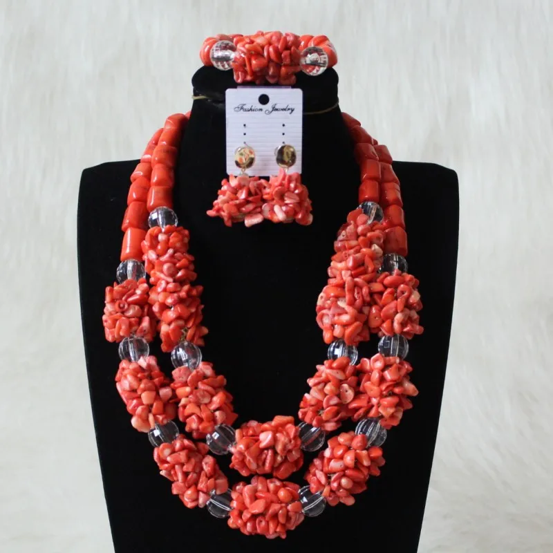 

4UJewelry Dubai Wedding Jewelry Set Nature Coral Beads African Bridal 2 Layers Necklace Sets With Bracelets and Earrings Custom