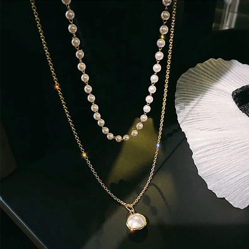 

VENTFILLE 925 Sterling Silver New Fashion Pearl Necklace Cute Double Layer Chain Pendant for Women Jewelry Girl Gift Wholesale