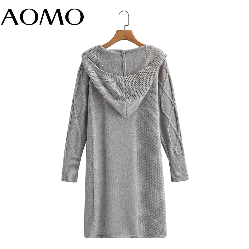 

AOMO Women Elegant Twist Long Hood Cardigan Vintage Jumper 2021 Knitted Cardigan 1F202A