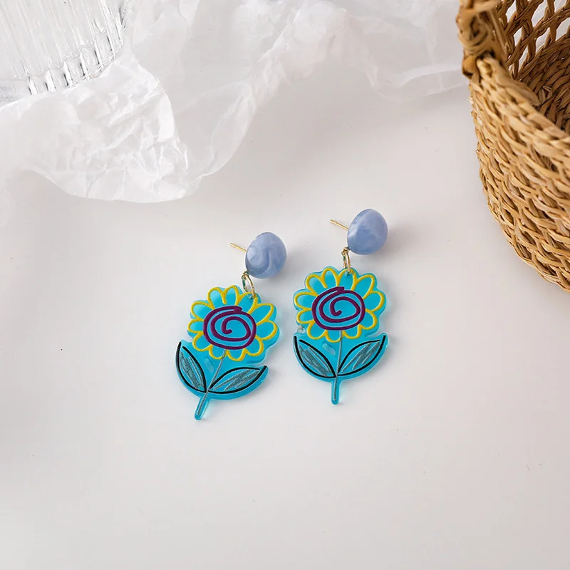 

LOVOACC Summer Exquisite Graffiti Design Flower Dangle Earring for Women 4 Designs Arcylic Circle Contrast Color Earring Jewelry