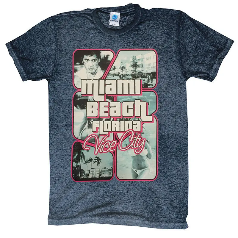 

MIAMI BEACH T-SHIRT ACID-WASH SOUVENIR VACATION SCARFACE VICE CITY SIZES S-3XL