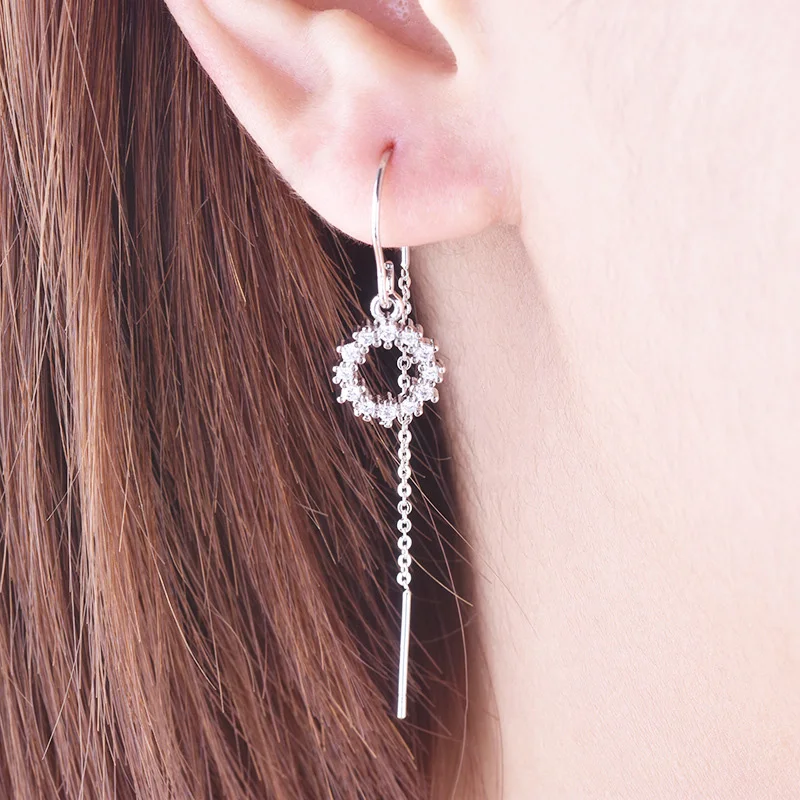 

KOFSAC Fashion Zircon Circle Drop Earring 925 Sterling Silver Jewelry Earrings For Women Ear Line Lady Anniversary Accessories