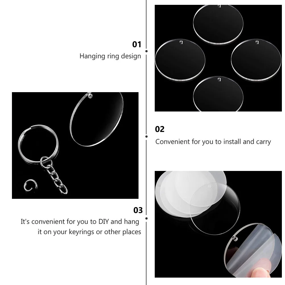 

36pcs Acrylic Transparent Circle Discs Set Key Chains Clear Round Acrylic Keychain Blanks Keychain for DIY (Transparent)