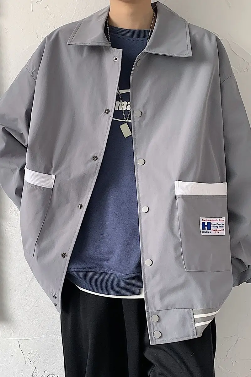 

2021 Spring And Autumn New Youth Popular Men's Loose Large Size Simple Contrast Jacket Fashion Casual Single-breasted Top