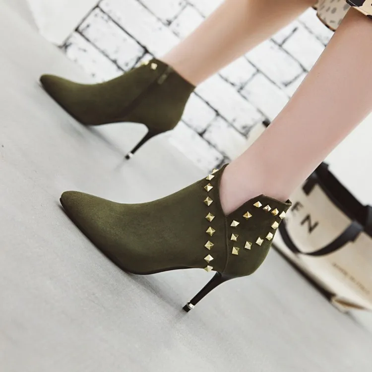 Big Size 9 10 11-16 boots women shoes ankle for ladies woman winter Metal trim rivet heel | Обувь