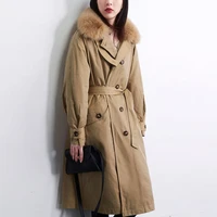 thicken trench coat 2021 down jacket women winter natural fox fur duck down coat female long feather puffer parkas with belt